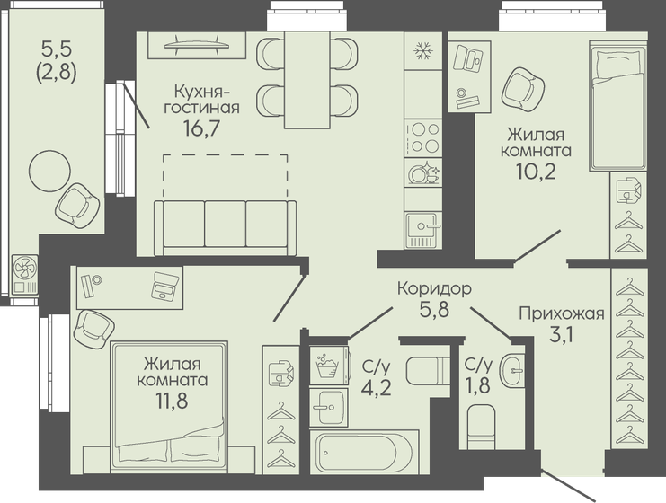 82,5 м², 3-комнатная квартира 12 379 000 ₽ - изображение 36