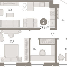 Квартира 77,1 м², 2-комнатная - изображение 3
