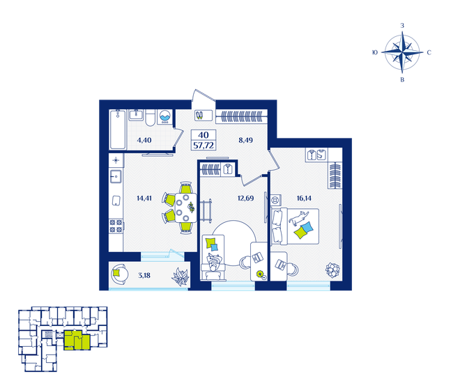 51,9 м², 2-комнатная квартира 7 315 370 ₽ - изображение 38