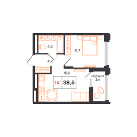 Квартира 38,5 м², 1-комнатная - изображение 1