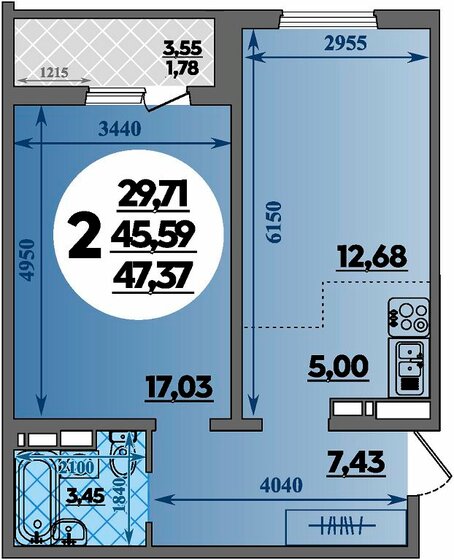 46 м², 2-комнатная квартира 4 657 600 ₽ - изображение 60