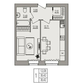 Квартира 35,5 м², 1-комнатная - изображение 1