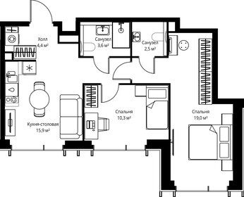 Квартира 55,7 м², 2-комнатная - изображение 2