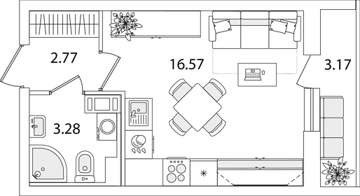 Квартира 24,2 м², студия - изображение 1
