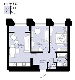 Квартира 60,8 м², 2-комнатная - изображение 1
