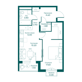 Квартира 44,6 м², 2-комнатная - изображение 1