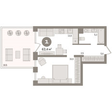 Квартира 63,4 м², 1-комнатная - изображение 3
