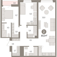Квартира 87,2 м², 2-комнатная - изображение 3