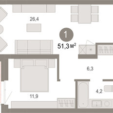 Квартира 51,3 м², 1-комнатная - изображение 3
