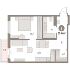 Квартира 55 м², 1-комнатная - изображение 3