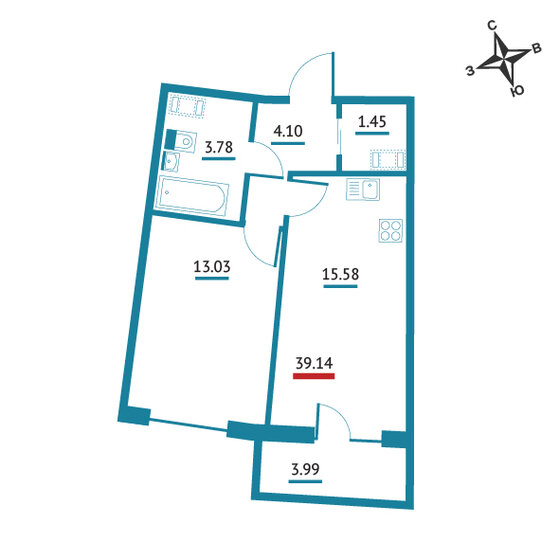 39,8 м², 1-комнатная квартира 6 076 350 ₽ - изображение 21