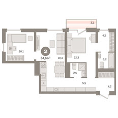 Квартира 64,6 м², 2-комнатная - изображение 3