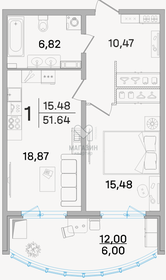 Квартира 51,5 м², 1-комнатная - изображение 1