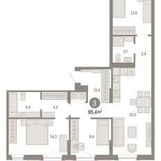 Квартира 95,4 м², 3-комнатная - изображение 3