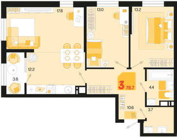 Квартира 78,7 м², 3-комнатная - изображение 1