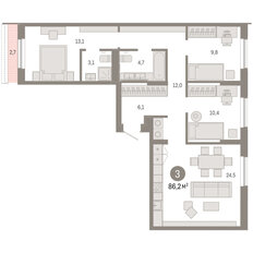 Квартира 86,2 м², 3-комнатная - изображение 3