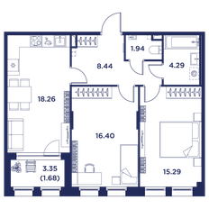 Квартира 66,3 м², 2-комнатная - изображение 2