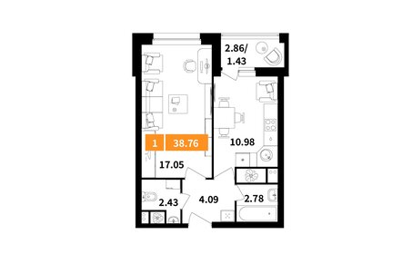 Квартира 38,8 м², 1-комнатная - изображение 1