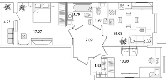 Квартира 63,9 м², 2-комнатная - изображение 1