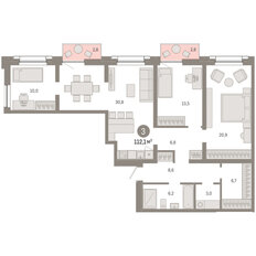 Квартира 112,1 м², 3-комнатная - изображение 3