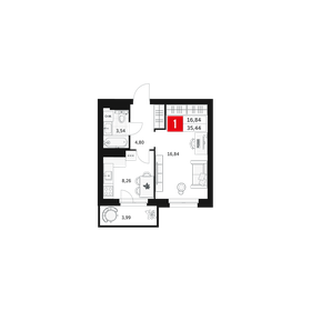Квартира 35,4 м², 1-комнатная - изображение 1