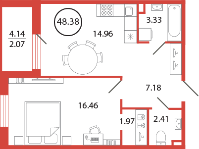 48,4 м², 1-комнатная квартира 8 534 232 ₽ - изображение 112