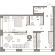 Квартира 67,7 м², 2-комнатная - изображение 3
