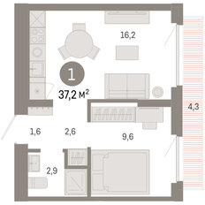 Квартира 37,2 м², 1-комнатная - изображение 3