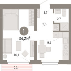 Квартира 34,2 м², 1-комнатная - изображение 3