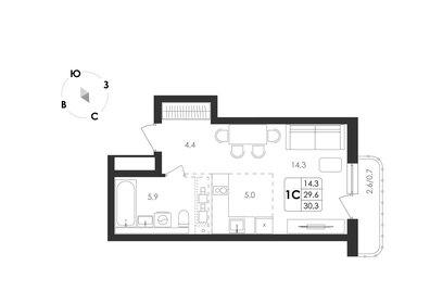 Квартира 30,3 м², 1-комнатная - изображение 1