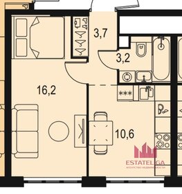 Квартира 34 м², 1-комнатная - изображение 1