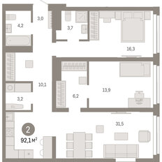 Квартира 92,1 м², 2-комнатная - изображение 3