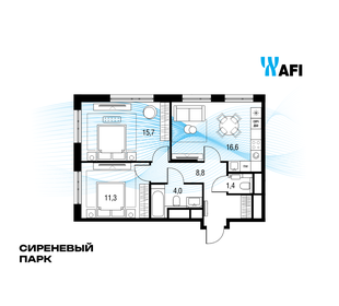 Квартира 59,6 м², 3-комнатная - изображение 1