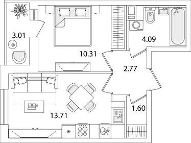 Квартира 34 м², 1-комнатная - изображение 1