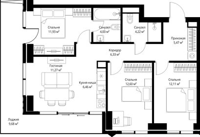 Квартира 84,1 м², 3-комнатная - изображение 2