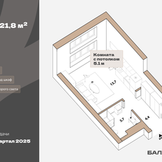 Квартира 21,8 м², 1-комнатная - изображение 3