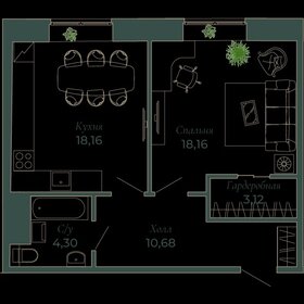 Квартира 58,3 м², 1-комнатная - изображение 1