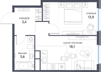 Квартира 43 м², 2-комнатная - изображение 1