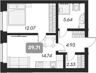 Квартира 39,7 м², 1-комнатные - изображение 1