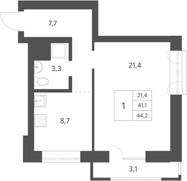 41,1 м², 1-комнатная квартира 7 660 000 ₽ - изображение 1