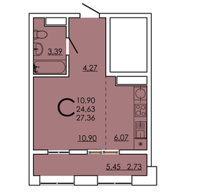 Квартира 27,4 м², студия - изображение 1