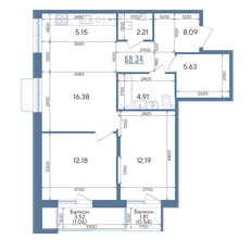 Квартира 68,3 м², 2-комнатная - изображение 4