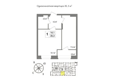 Квартира 35,3 м², 1-комнатная - изображение 1