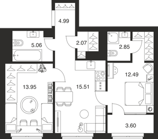 Квартира 60,5 м², 2-комнатная - изображение 1