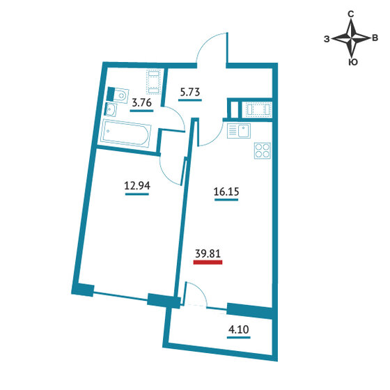 39,8 м², 1-комнатная квартира 6 076 350 ₽ - изображение 18