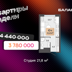 Квартира 21,8 м², 1-комнатная - изображение 3