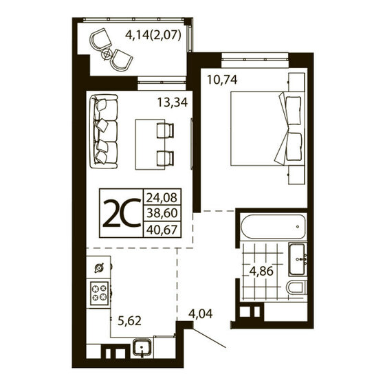 40,6 м², 2-комнатная квартира 4 992 570 ₽ - изображение 55
