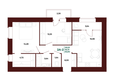 Квартира 66,5 м², 2-комнатная - изображение 1