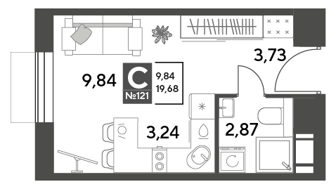 19,7 м², квартира-студия 4 215 456 ₽ - изображение 10