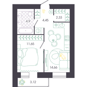 Квартира 39,6 м², 1-комнатная - изображение 1
